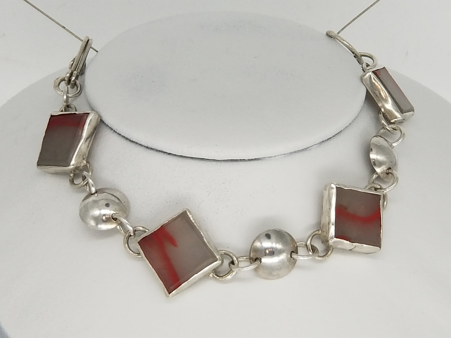 Milky Red Jade Set in Sterling