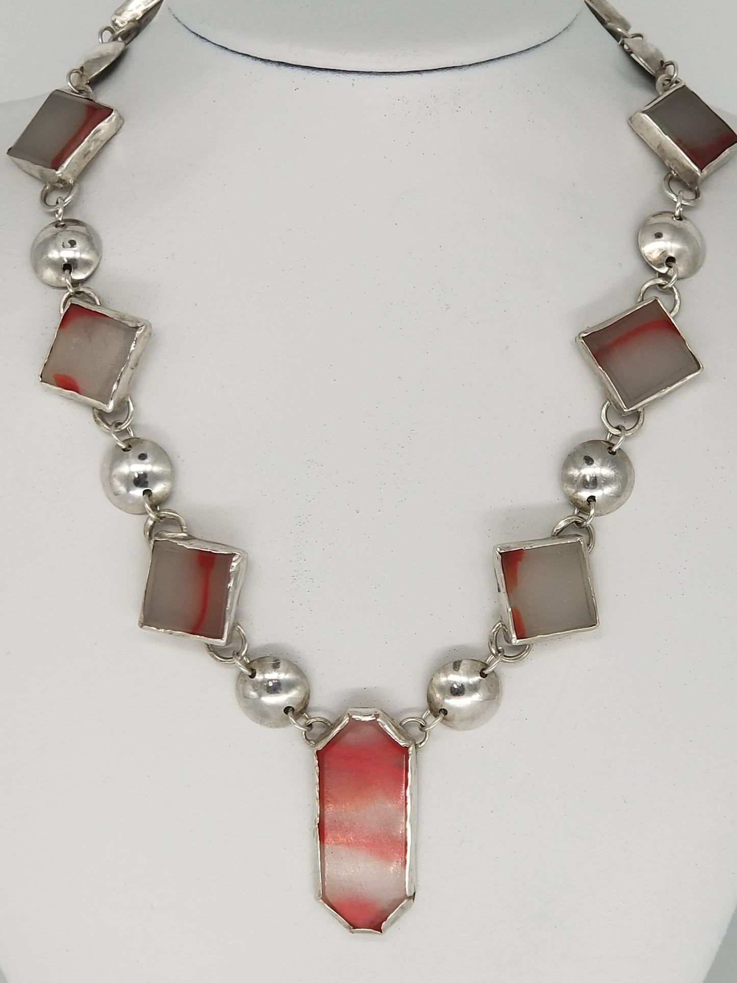 Milky Red Jade Set in Sterling