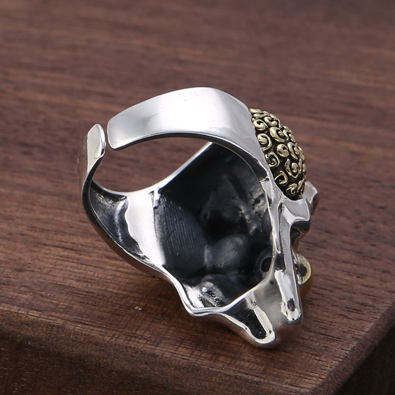 S925 Sterling Silver Vintage Thai Silver Ring Personalized Letter Skull