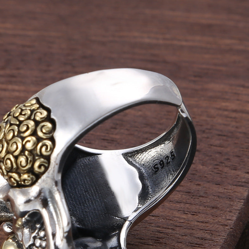 S925 Sterling Silver Vintage Thai Silver Ring Personalized Letter Skull